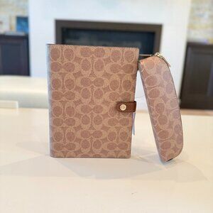 Bundle‼️Coach Pencil Case CZ206 Notebook CZ198 In Signature Canvas Tan Brown